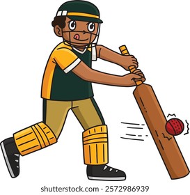 Cricket Player Hitting the Ball Cartoon Clipart