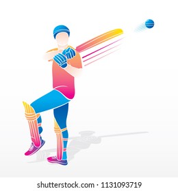 cricket player hitting big shot, colorful cricket player illustration