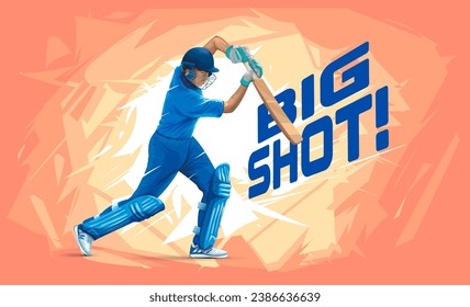 Cricket Player Hitting großen Shot Vektor. Illustration von Batsman, der Cricket spielt. Batsman beim Spielen von Action auf abstraktem Poster. Bannerdesign der Cricket-Meisterschaft