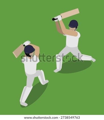 Cricket Player Hitting Isometric Vector Set
