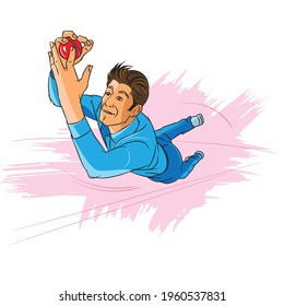 cricket player holding catch vector illustration