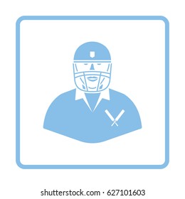 Cricket player icon. Blue frame design. Vector illustration.