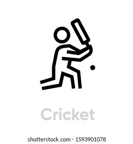 Cricket player icon. Editable stroke