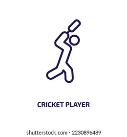 cricket player icon from professions collection. Thin linear cricket player, game, match outline icon isolated on white background. Line vector cricket player sign, symbol for web and mobile