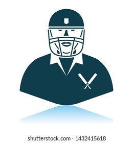 Cricket Player Icon. Shadow Reflection Design. Vector Illustration.