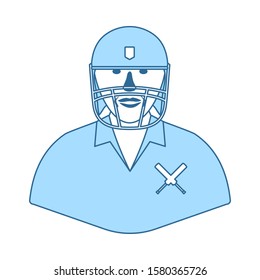 Cricket Player Icon. Thin Line With Blue Fill Design. Vector Illustration.