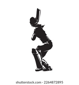 Cricket player, isolated vector silhouette, cricketer, striking batter