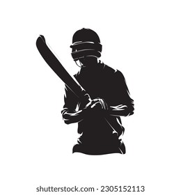 Cricket player, isolated vector silhouette, ink drawing. Cricket logo