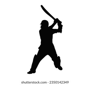 Cricket player, isolated vector silhouette, cricketer, striking batter.