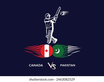 Arte de la línea del jugador de críquet, copa mundial t20 2024, banderas de canadá vs pakistán