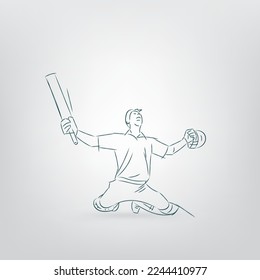 Cricket player line drawing vector