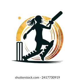 Cricket Player Logo Creative Women Style Vector