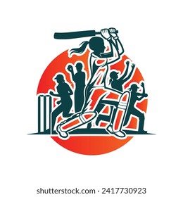 Cricket Player Logo Creative Women Vector