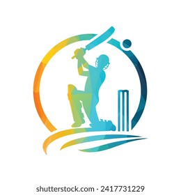 Cricket Player Logo Design Inside a Shape of Ring