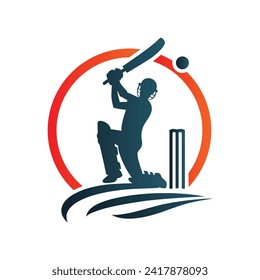 Cricket Player Logo Design Inside a Shape of Ring