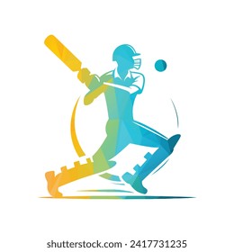 Cricket Player Logo Design Playing Short Vector