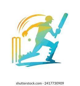 Cricket Player Logo Design Vector 