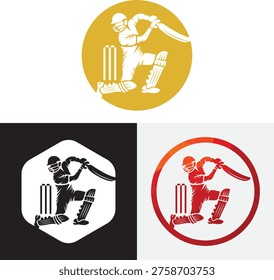 Cricket Player Logo Design Vector Illustration