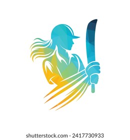 Cricket Player Logo Female Vector Concept