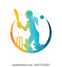 Vector femenino con el logotipo del jugador de cricket