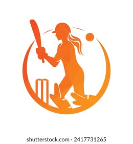 Ilustración del vector femenino con el logotipo del jugador de cricket