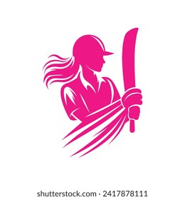 Cricket Player Logo Female Vector Concept