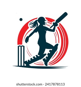 Cricket Player Logo Female Vector Concept