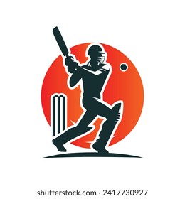 Cricket Player Logo Playing Short Concept