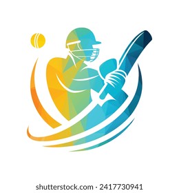 Cricket Player Logo Playing Short Concept