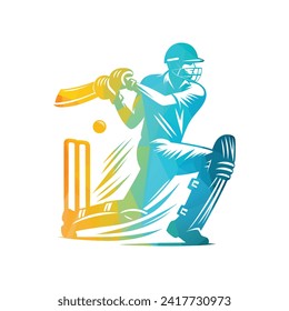 Cricket Player Logo Playing Short Concept