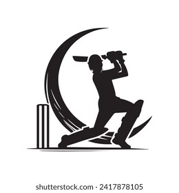 Cricket Player Logo Playing Short Concept