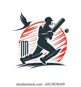 Cricket Player Logo Playing Short Concept