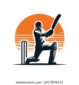 Cricket Player Logo Playing Short Concept