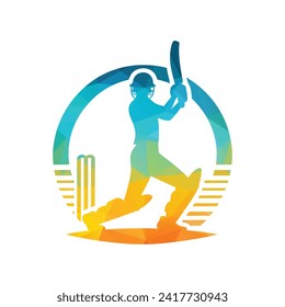 Logo Del Jugador De Cricket Con Vector De Estilo Anillo