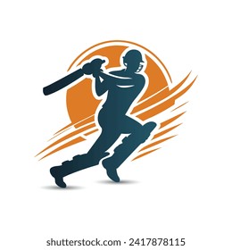 Cricket Player Logo Sun Play Concept