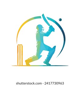 Cricket Player Logo Unique Pattern Vector