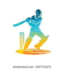 Cricket Player Logo Unique Style Vector