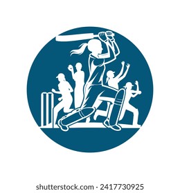 Cricket Player Logo Women Cricketer Concept 