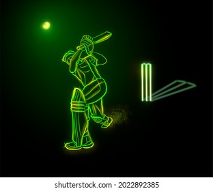 cricket player neon vector art