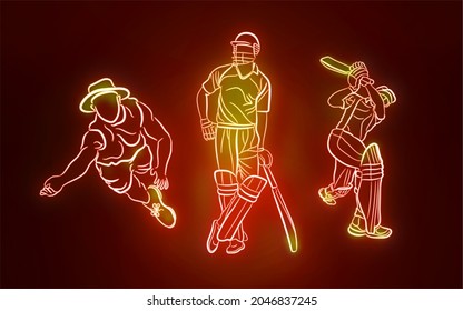 cricket player neon vector art