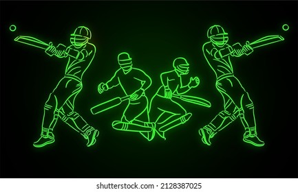 Cricket Player Neon Vector Art Green