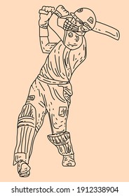 cricket player out line drawing. vector illustration