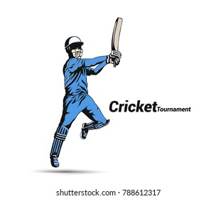 Cricket player playing cricket, bat and wicket, uniform, cap, vector illustration