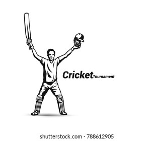 Cricket player playing cricket, bat and wicket, uniform, cap, vector illustration