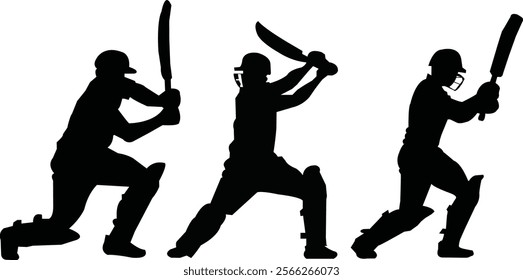 Cricket player poseing silhouette art vector