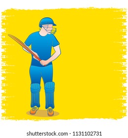 cricket player ready for hitting big shot, round colorful splash blank for write your text