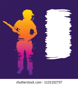 cricket player ready for hitting big shot, blank space for your text, design by brush stroke