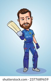 Cricket player Rohit Sharma Caricature, cartoon illustration.