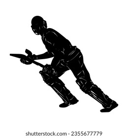 Cricket Player Silhouette, Bat Swing.