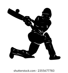 Cricket Player Silhouette, Bat Swing.